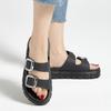 Fashion Hot - Selling Buckled Chunky Sandals | Black Double - Strap Slides with Metal Accents, Ideal for Summer Outfits