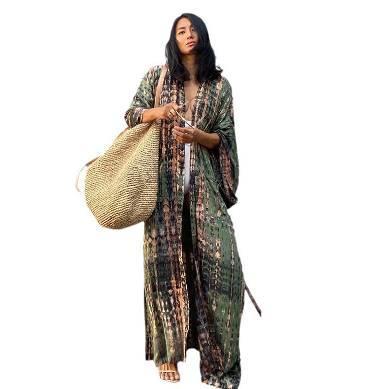 European-American Cotton Print Sun Protection Shirt & Bikini Cover-Up