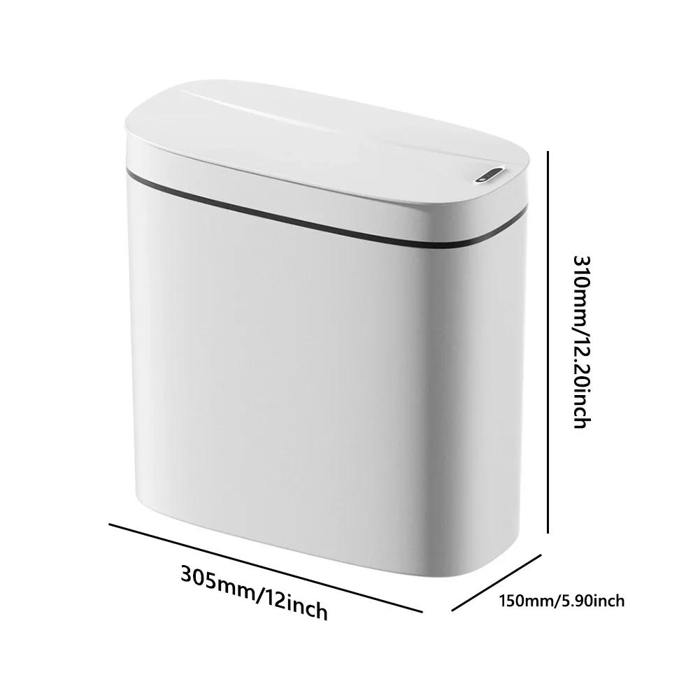14L Automatic Trash Bin with Lid Intelligent Touchless Trash Can IPX5 Waterproof Electric Garbage Bin for Narrow Space Bathroom