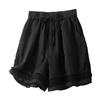 Women's Loose Boho Summer Shorts Drawstring Comfy Elastic Waist Shorts High-Waisted Wide-Leg Hollow Floral Lace Shorts