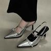 Fashion Women's Silver Buckle Slingback High Heels Pointed Summer Thin Heel Leather Shoes for Woman Elegant Party Mary Jane Pumps