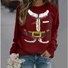 Autumn and Winter New Christmas Plus Velvet Pattern Printing Long Sleeve Round Neck Leisure Sweater Women’s Santa Claus
