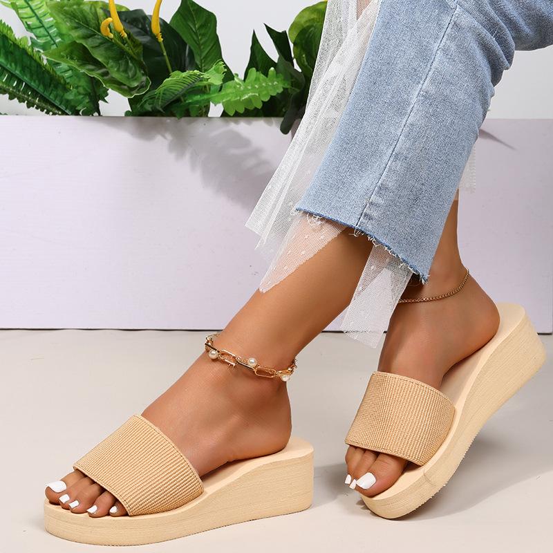 Knitted Wedges Slippers for Women 2024 Summer Chunky Platform Wedge Heels Sandals Woman Light Thick Sole Beach Shoes Mujer