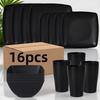 Black Wheat Straw 16-Piece Dinnerware Set: Bowls, Plates, Cups - Portable & Eco-Friendly for Outdoor Dining