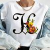 Custom Name Letter Combination Tops Fashion Women T-Shirt Rose Flower Heart Letter Font A B C D Short Sleeve Tees Black T-Shirt