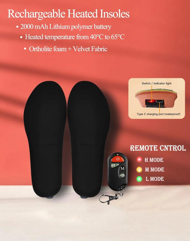 Heated Insole Usb 2000mAh Rechargeable Winter Foot Warmer Insole Outdoor Fishing Camping Work