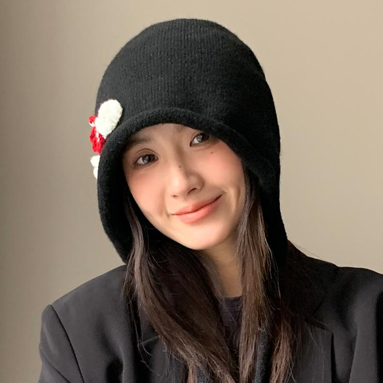 Осенне-зимняя вязаная шляпа-ведро с цветами Новая шляпа Женская милая шляпа-ведро Повседневная шляпа-ведро