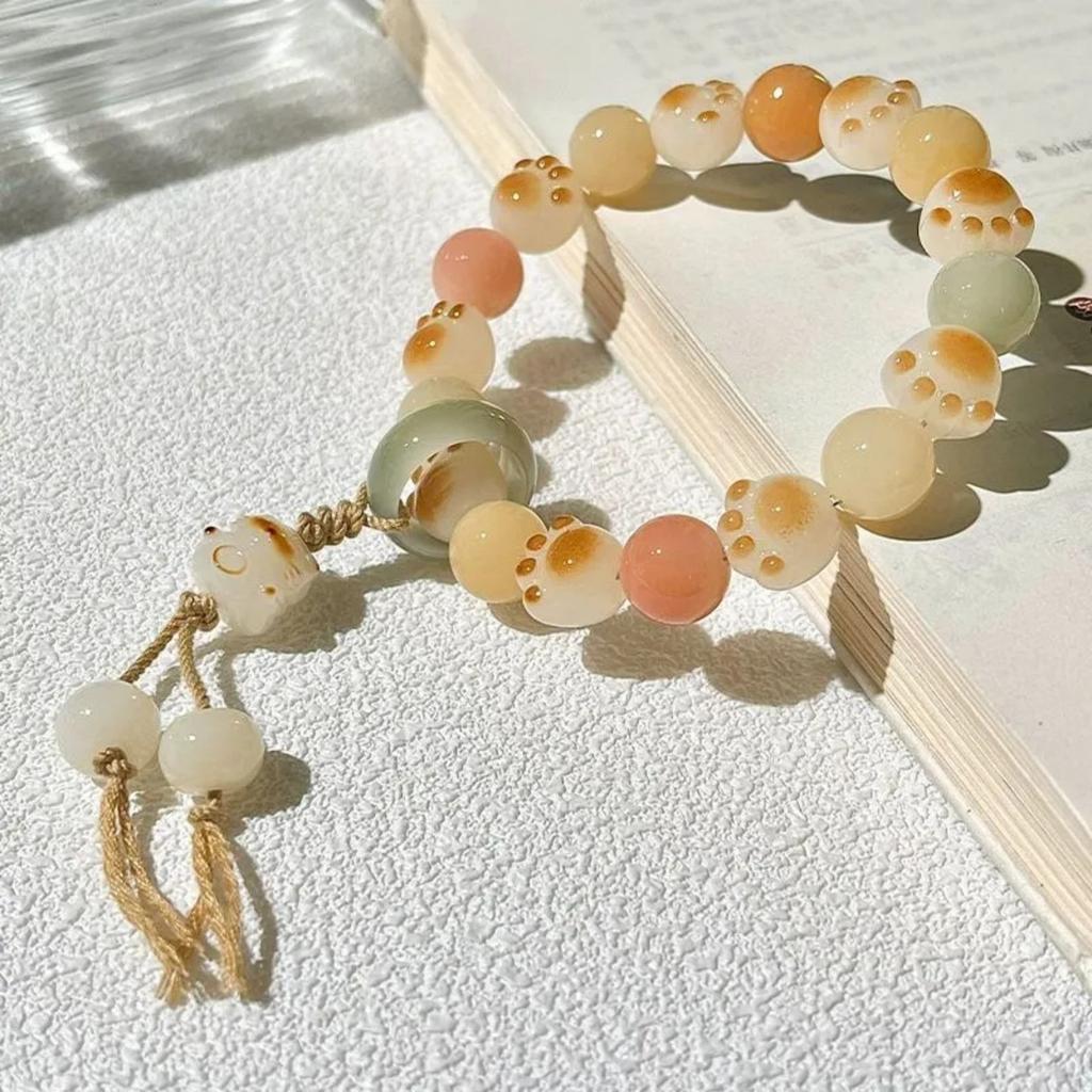 Cute Cat Bracelet Women Men Natural Stone Hand Chain Fashion Rope