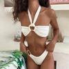 2025 European & American Solid Color Halter Bikini Set - Women's Sexy Fashion Swimwear