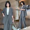 Plus Size Women's Mid-Length Suit with Wide-Leg Mopping Trousers - Two-Piece Set