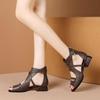 Black PU Leather Low-Heeled Women Sandals Summer Peep Toe Hollow Comfor Designer Shoes Retro Non-Slip Casual Roman Office Shoes