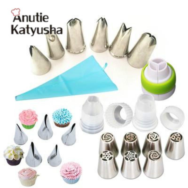 Набор силиконовых кухонных принадлежностей, кондитерский мешок для крема и глазури с набором насадок из нержавеющей стали