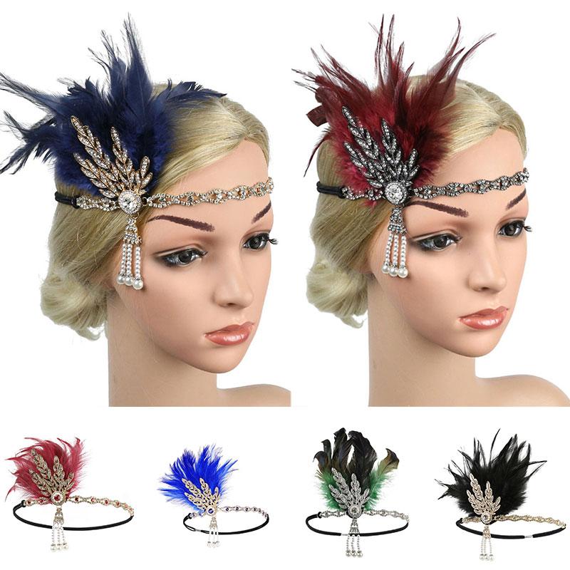 Women Beaded Flapper Performance Headwear Elastic Hair Accessories Vintage Masquerade Party Headpiece Cosplay