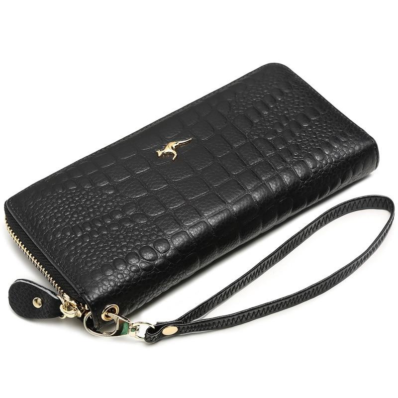 KANGAROO KINGDOM Fashion Women Wallet Genuine Leather Long Zipper Clutch Purse Card Holder Phone Wallet Brand