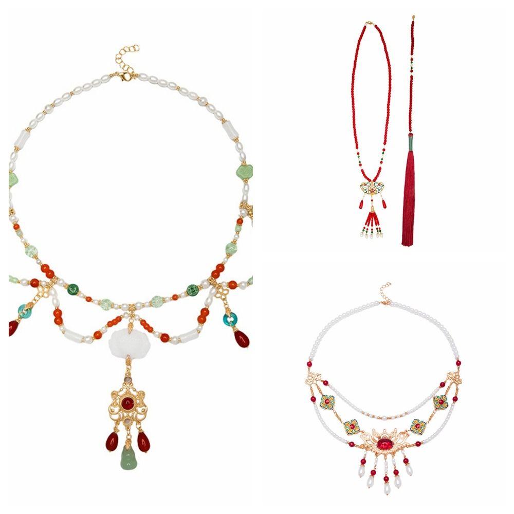 Tang Ming Song Dynasty Hanfu Ruyi Pendant Pearl Long Tassel Necklace Chinese Style Necklace Hanfu