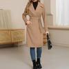 Women's Casual Fashion Solid Color Long-sleeved V-neck Tie Long Woolen Coat