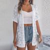 Women's Fashion Casual Hollow Short Sleeve Knitted Vacation Sunscreen Shirt Solid Color Cardigan Jacket