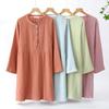 Spring and Autumn Women's Long Sleeve Nightdress 100%Cotton Crepe Round Neck Button Solid Color Dress Home Dress Nightgown Dress