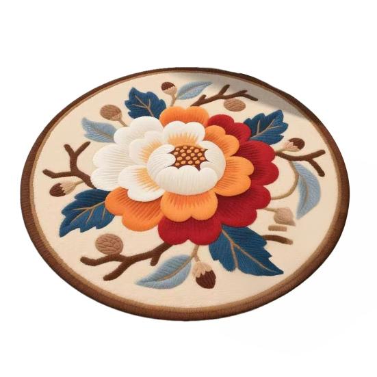 Yousheng Lotus Flower Floor Mat Round Living Room Rug Lotus Pattern Carpet with Non-Slip Backing for Home Office Bedroom Kitchen