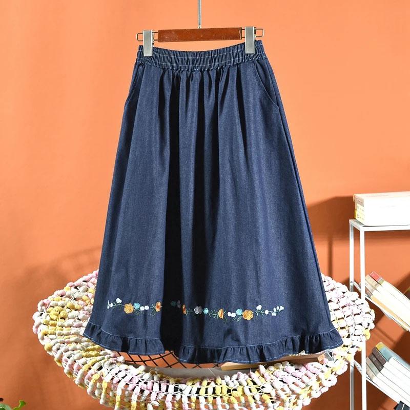 Half Skirt Women Cotton Summer Casual Versatile Elastic Women's Skirt Loose Comfortable Large Size Pleated Skirt