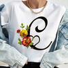 Custom Name Letter Combination Tops Fashion Women T-Shirt Rose Flower Heart Letter Font A B C D Short Sleeve Tees Black T-Shirt
