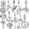 S925 Silver Colorful Rainbow Brushes Crayons Palettes Love Pendant DIY Bead Fit Original  Charm Bracelet DIY Women Jewelry