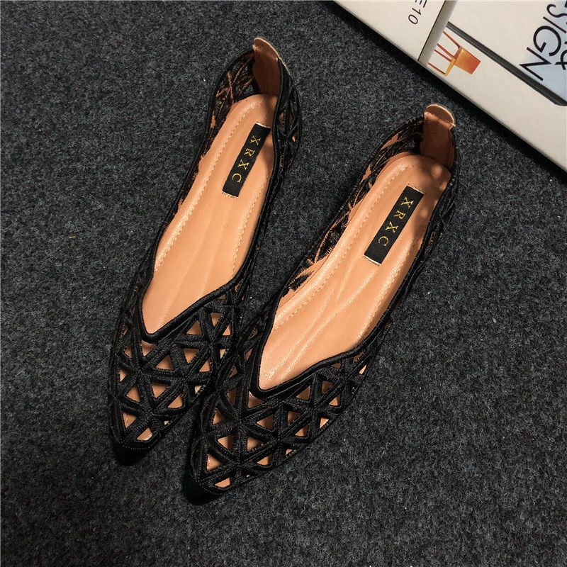 Women's Pointed Toe Breathable Flat Shoes Summer Cutout Faux Leather Shoes Women's Breathable Hollow Ballet Flats Flower Loafers