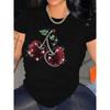 Summer Round Neck 3D Cherry Print Top Fashionable Casual Short Sleeved Women's T-shirts