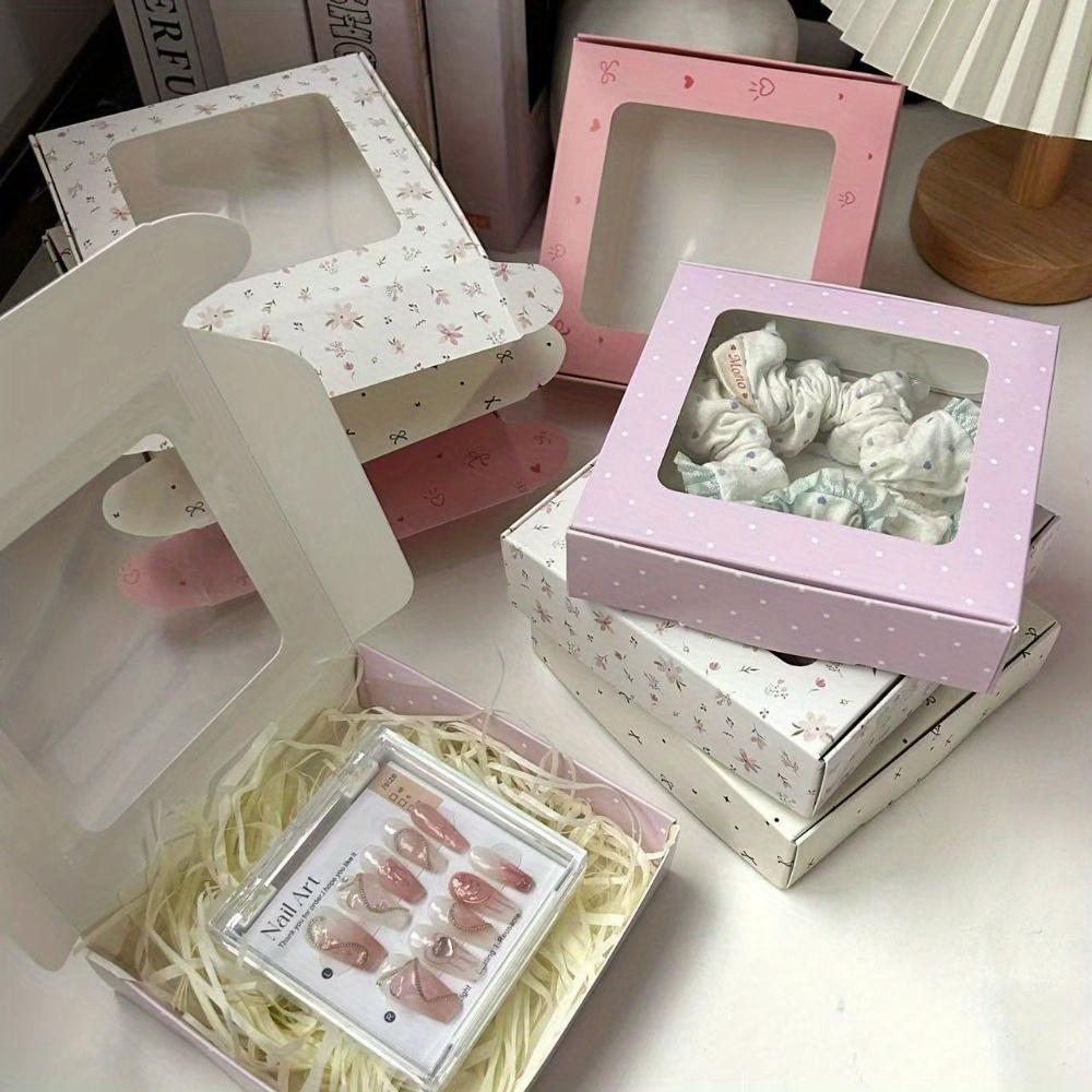 10pcs Gift Boxes with Window Printed Kraft Paper Box Treat Packaging for Hair Accessories Soap Crafts Treat Boxes Gift Wrap Box for Birthday Party