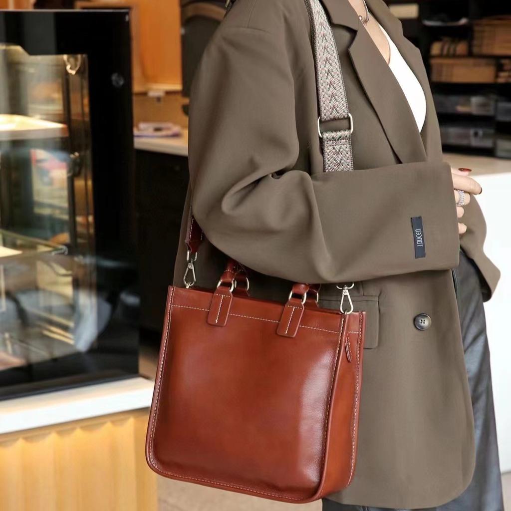 Top Layer Cowhide Handbag Vegetated Leather Crossbody Bag Vintage Genuine Leather Women's Bag Tote Bag