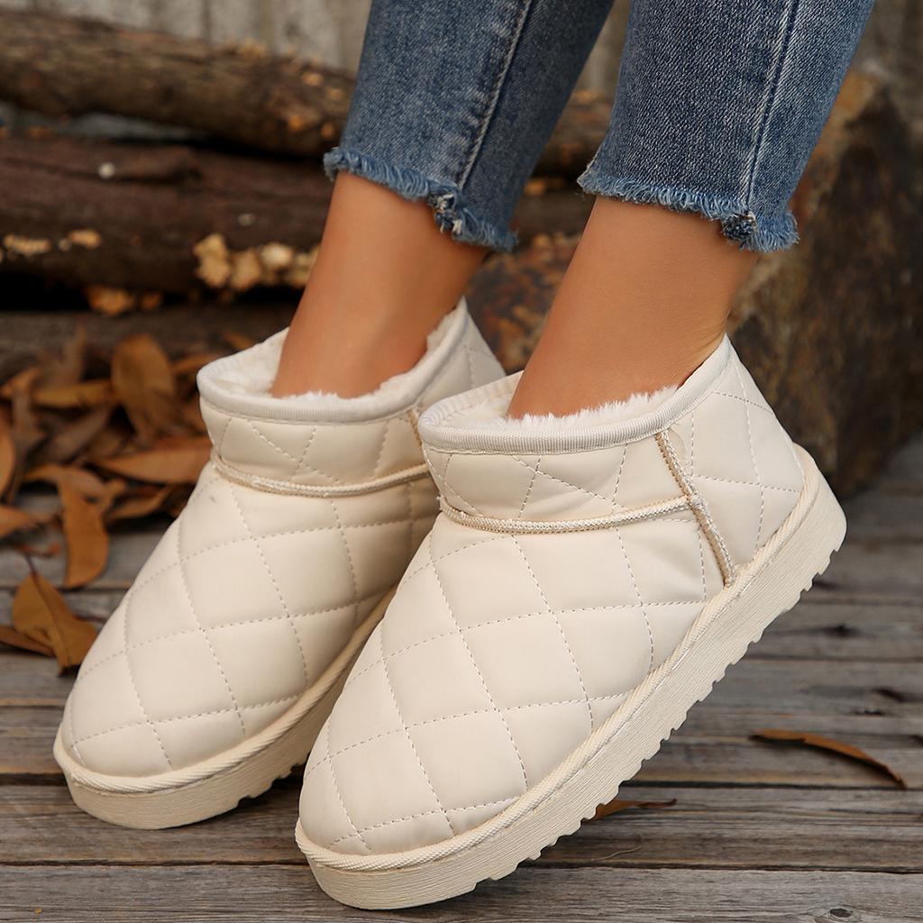Warm Short Plush Waterproof Leather Snow Boots Women Trend Thick Bottom Winter Ankle Boots Woman Non Slip Platform Cotton Shoes