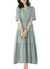 Sueeya Long Dress with Embroidered Short Puff High Stylish Perfect for and Outings In Summer Women's Lace, Sleeves, Ruffles, Sleeves, Waist, Ribbon,
