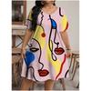 Fashion Women Dress Painted Art Face Streetwear Pattern 3D Print Summer Dress Casual Short Sleeve Loose Dresses Plus Size 6XL
