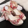 Sandals for Women Wedges Heel Bow Super-high Print Woman Shoes Korea On Offer Sandal Sales 2025 Luxury The Best Wholesale Shoe