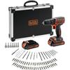 Cordless Drill Driver Kit - 18V - BLACK+DECKER - BDCDC18BAFC-QW - 2 Batteries - Charger - Case + 80 Accessories