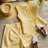 Summer Yellow Vest High Waist Shorts Set Loose Casual Solid Color Commuter Two Piece Set Women Outfits
