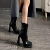 Fashion Versatile Temperament Square Toe Women 2025 New Booties Black Platform High Heel Boots
