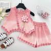 New Girls' Denim Set: Sleeveless Top & Lace-Trimmed Shorts with 3D Flower, Summer 2025, Two-Piece Outfit