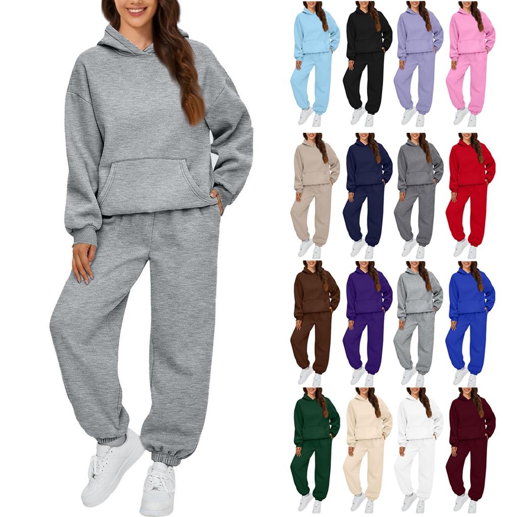 Womens 2 Piece Outfits Hoodie Sweatsuit Sets Oversized Sweatshirt Baggy Fall Fashion Sweatpants With Pockets