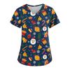 Women's Fashion Christmas Printed Short Sleeve V-Neck Top Small Pocket Work T-Shirt