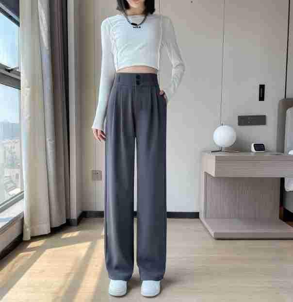 Women's Fleece-Lined Slim-Fit Wide-Leg Pants: High-Waisted, Sleek, and Stylish for Spring/Autumn