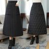 Women Down Skirt Elastic High Waist Large Swing Design Midi Skirt with Pockets Solid Color A-Line Windproof Skirt