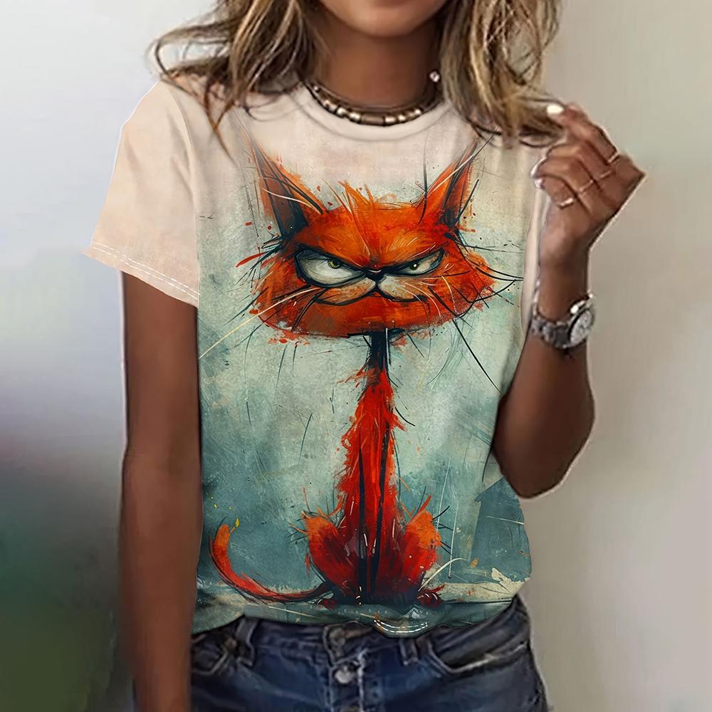 Funny Animal Graphic Women's T Shirts Causal Short Sleeve Top Women Kawaii Fashion Oversized Female Clothing Ladies Summer Tees