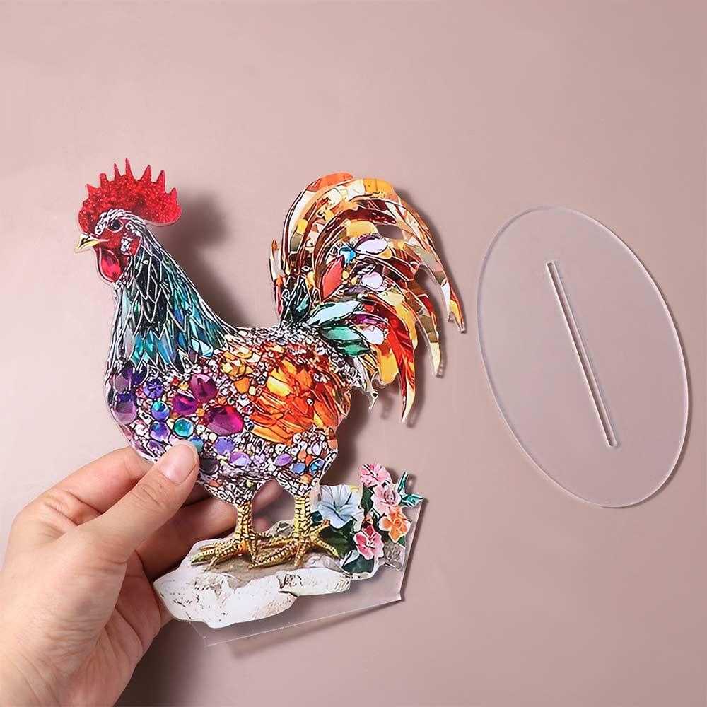 Acrylic Animal Statue Ornament 2D Flat Miniatures Figurine Sculpture Crafts Rooster Ornament Home