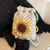 Knitted Wool Bag Sunflower Drawstring Phone Bag Woven Single Shoulder Crossbody Bucket Bag