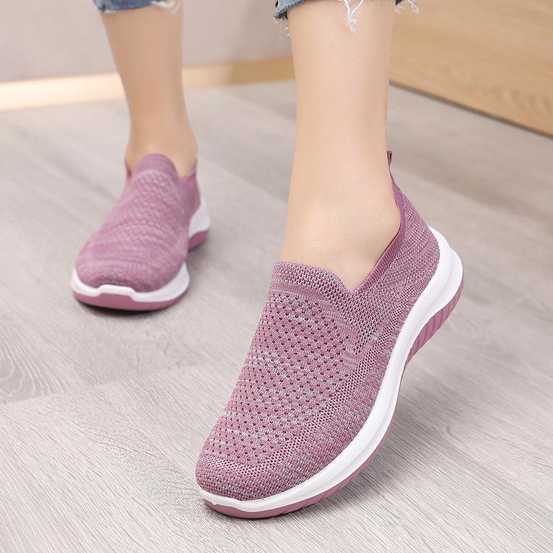 Fashion Women Flat Shoes Knit Woman Casual Slip On Vulcanized Shoes Female Mesh Soft Breathable Women's Footwear For Ladies Sneaker