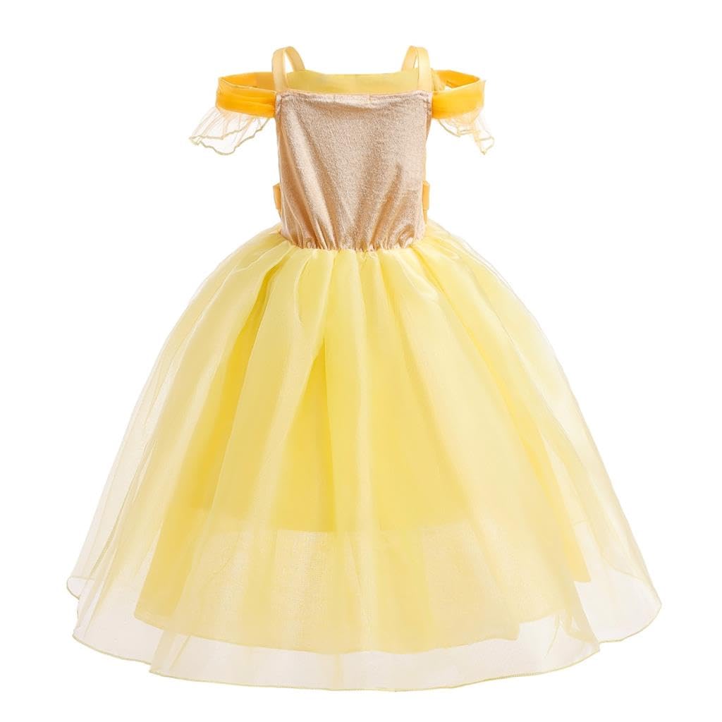 Toddler Girls Belle Cosplay Princess Costume Children Skirt Beauty and the Beast Dress Halloween Costume Yellow Size Years 130 [Dressy Daisy] 8-9