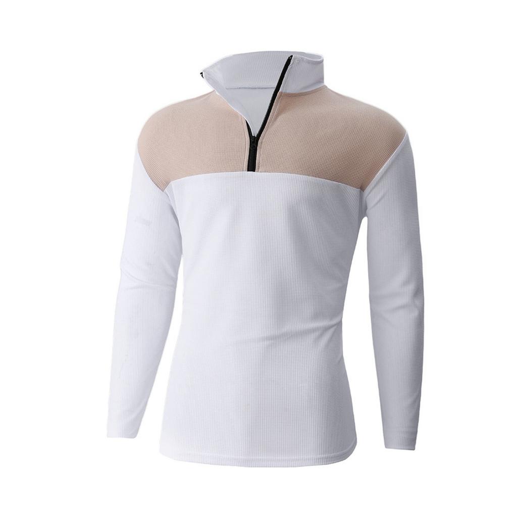 Men's And Women's Casual Color-blocked Stand-up Collar Long-sleeved T-shirt, Men's Sporty Breathable Half-zipper Top