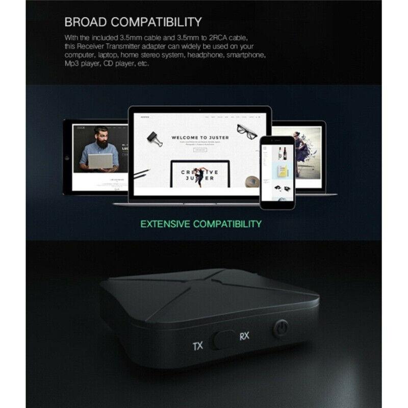 Bluetooth 4.2 Wireless Audio Aux Transmitter & Receiver 2 IN 1 Adapter 3.5mm