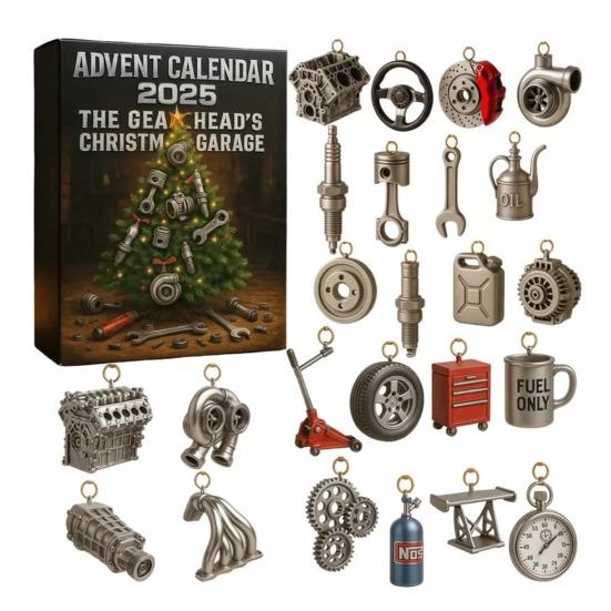 Gearhead Advent Calendar 2025 24-Day Christmas Countdown Box with Acrylic Miniature Car Parts Tools